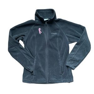Columbia Jacket Women Small Black Pink Breast Cancer Awareness Ribbon Fleece